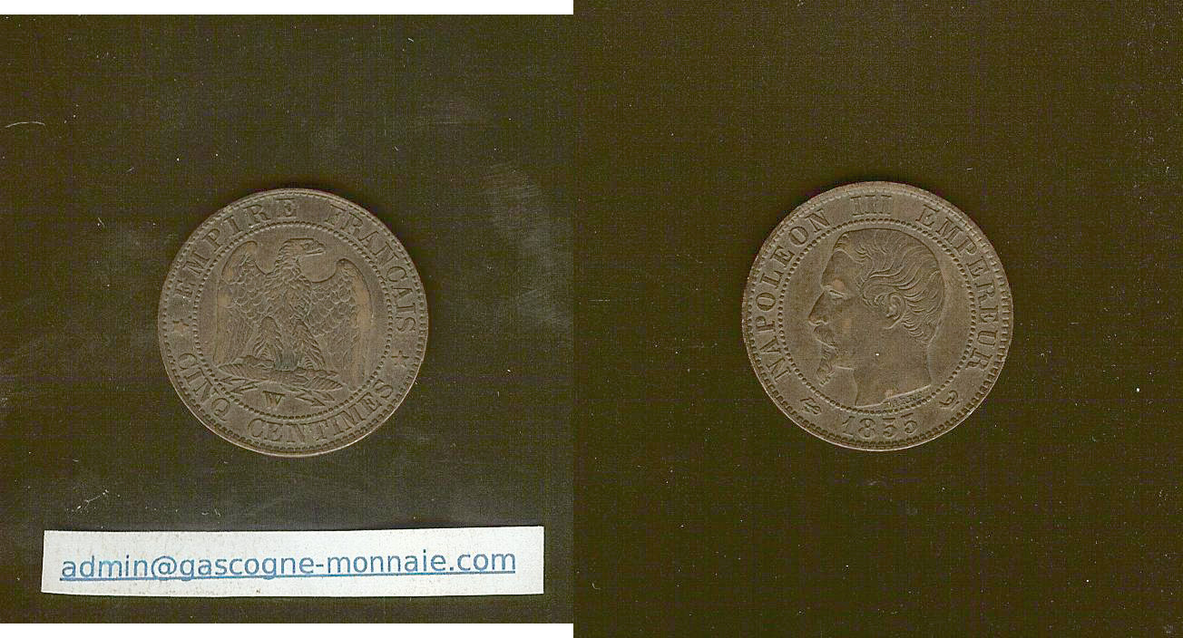 5 Centimes Napoléon III 1855 W Lille SUP